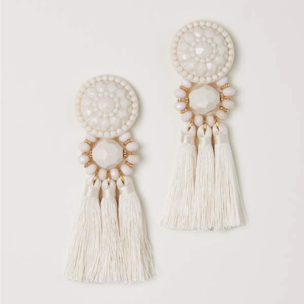 H&M Ivory Fringe Tassel Earrings